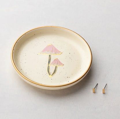 Jewelry Dish And Stud Earring Set - Mushroom/Oatmeal