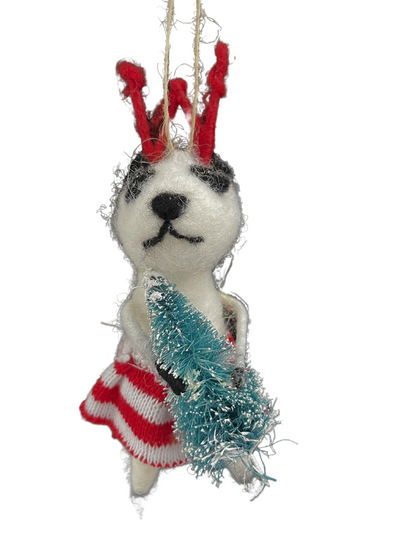 Felt Panda In Striped Clothes Wooly Antlers Ornament