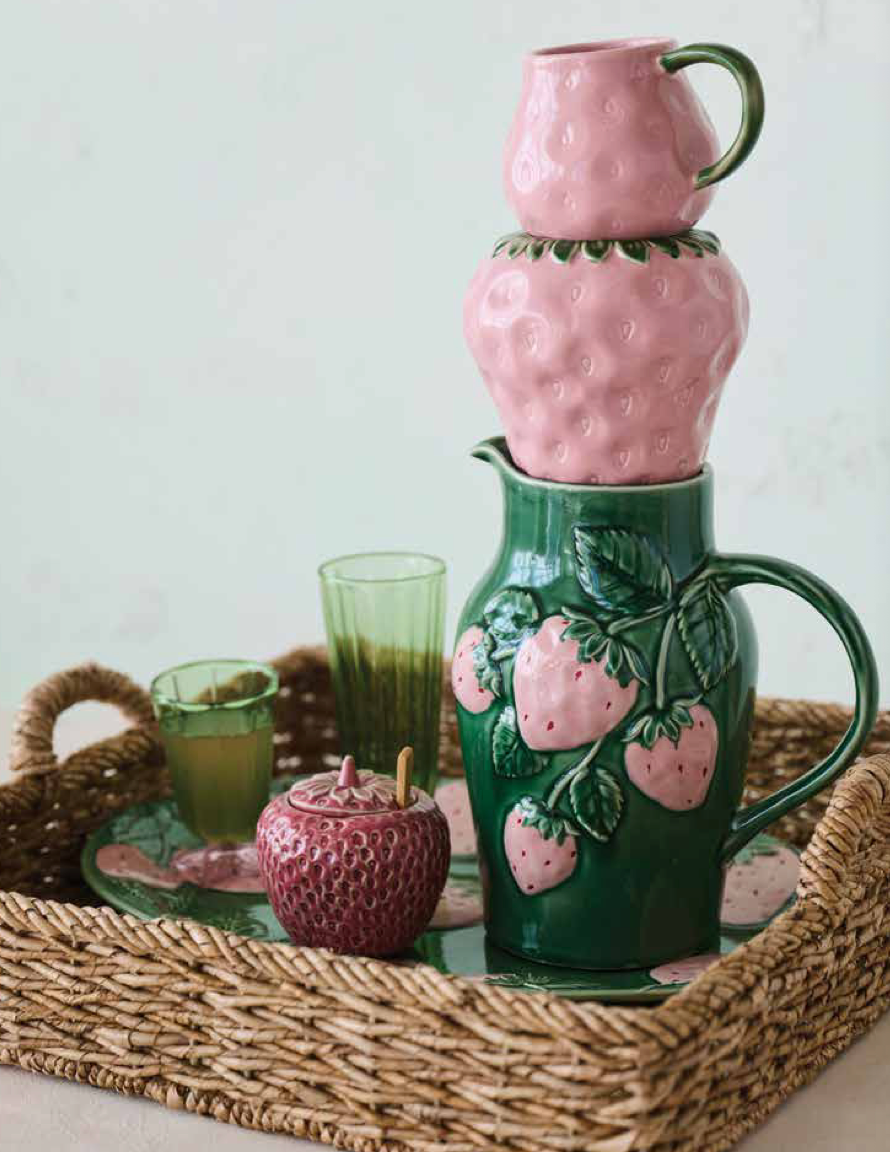 Strawberry Shaped Stoneware Jar with Lid &  Bamboo Spoon – 6oz