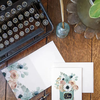 Vintage Tea Tin With Flowers Card