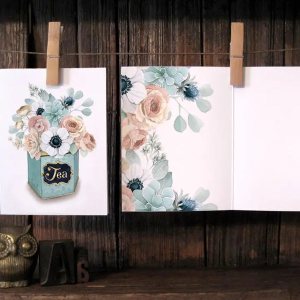 Vintage Tea Tin With Flowers Card
