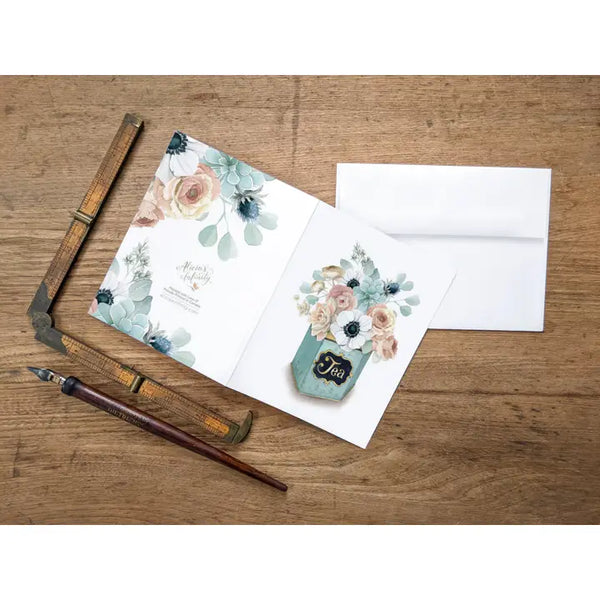 Vintage Tea Tin With Flowers Card