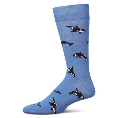 Men's Bamboo Crew Socks Azure Whales