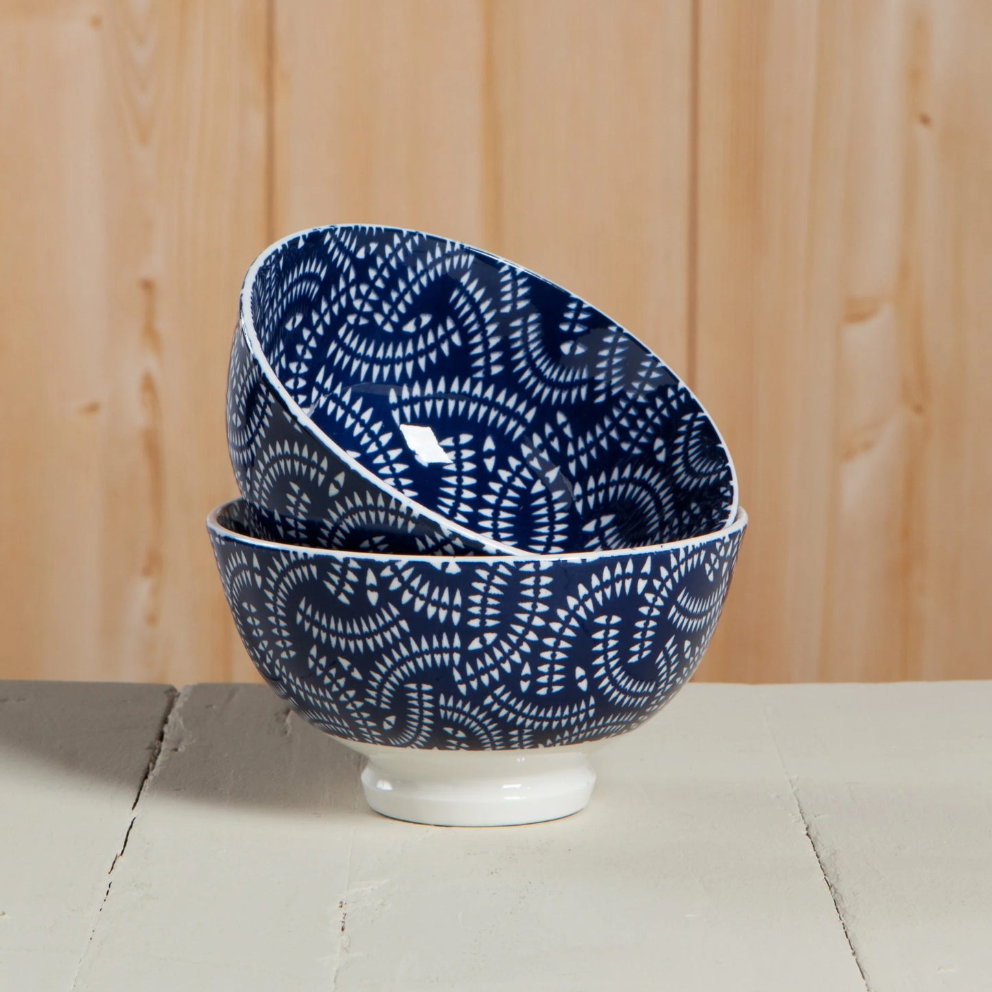 Indigo Geo Stamped Bowl 4"