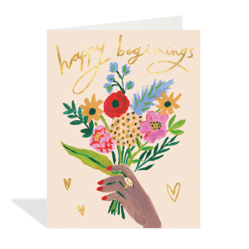 Happy Beginnings Card with Gold Foil - Wedding Greeting Card