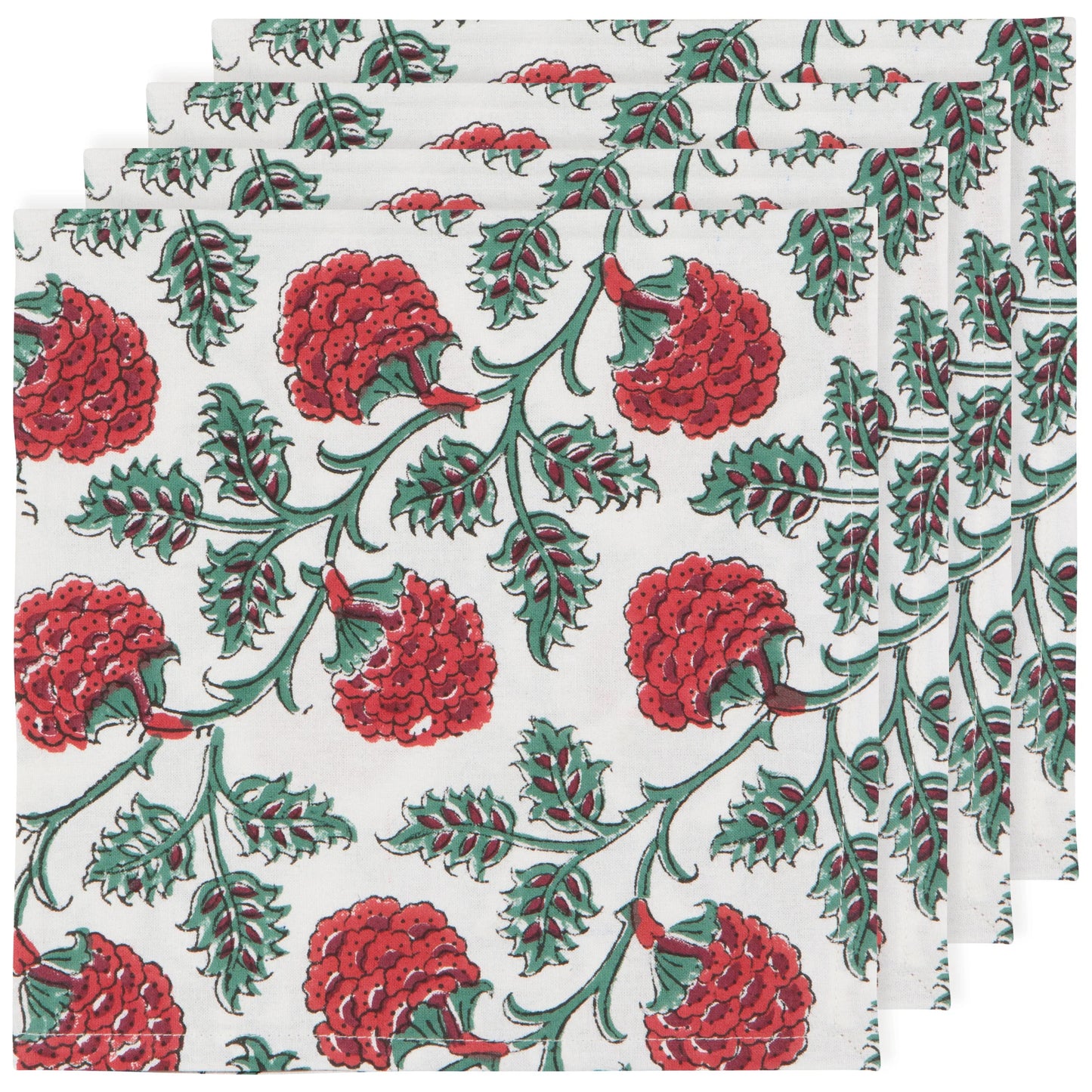 Block Print Carnation Napkin Set of 4