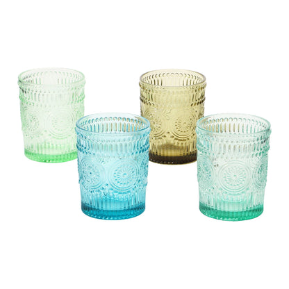 3-1/4" Round x4"H Embossed Drinking Glass