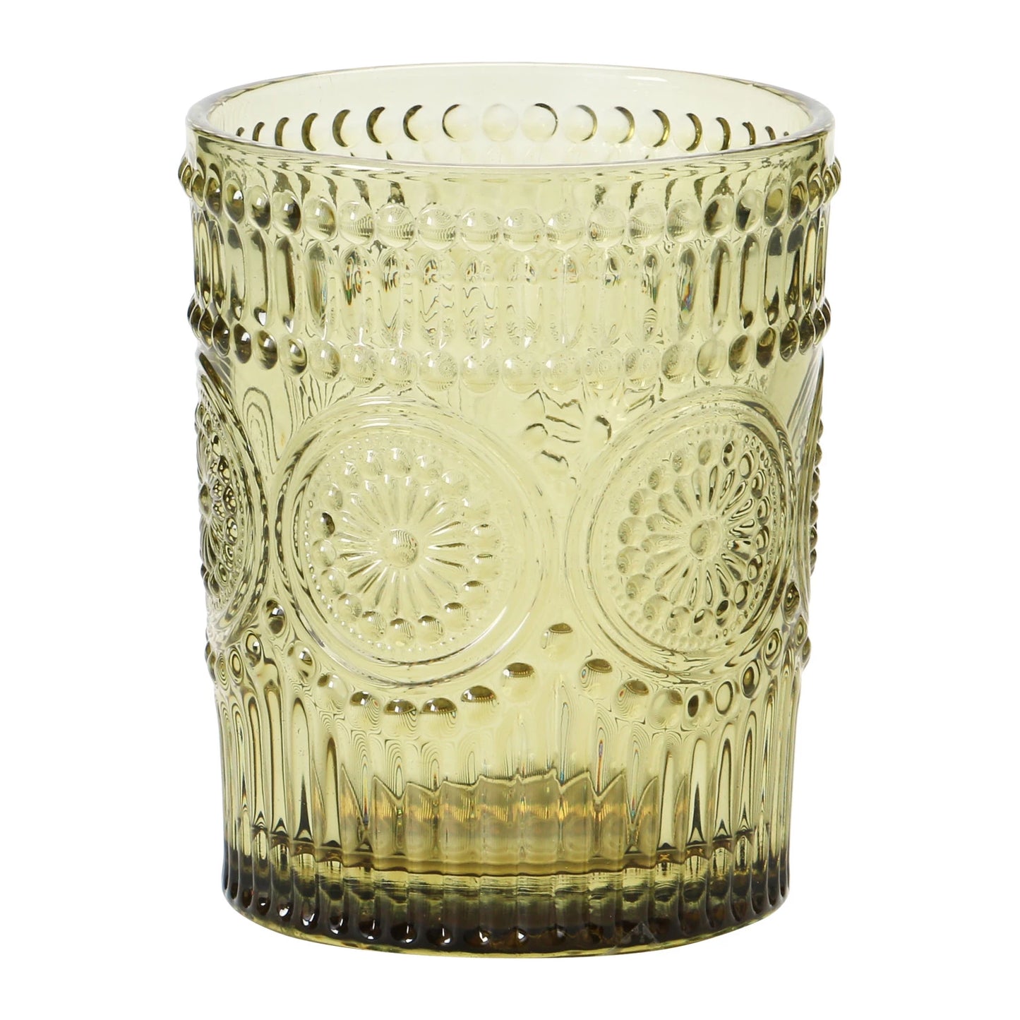 3-1/4" Round x4"H Embossed Drinking Glass