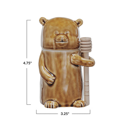 Honey Bear Shaped Jar w/ Wood Honey Dipper