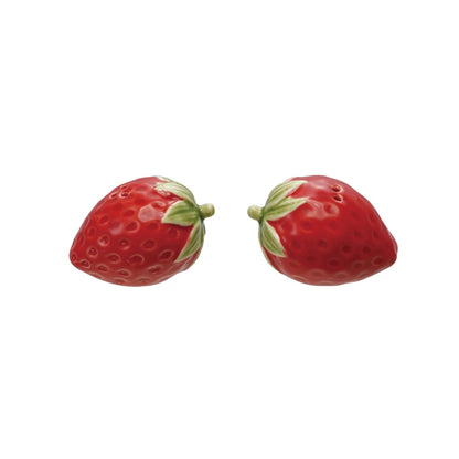 Strawberry Hand-Painted Shaped Salt + Pepper