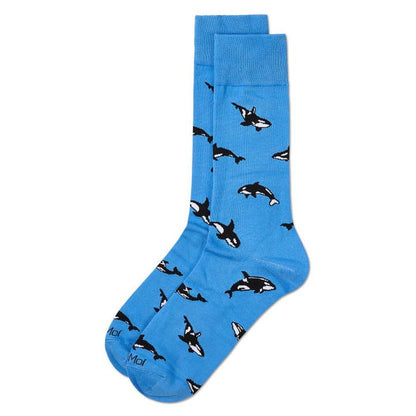 Men's Bamboo Crew Socks Azure Whales