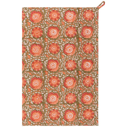 Block Print Zinnia Tea Towel