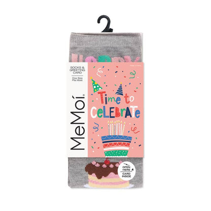 Greeting Card Socks Med Happy Birthday Cake Time