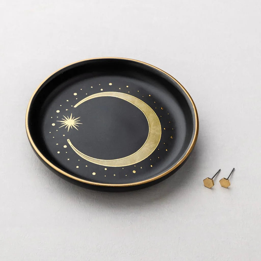 Jewelry Dish And Stud Earring Set - Crescent/Black