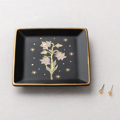 Jewelry Dish & Stud Earring Set - Flower/Black