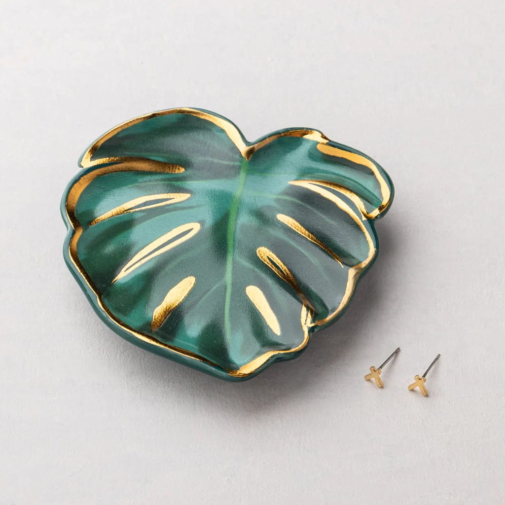 Jewelry Dish & Stud Earring Set - Leaf/Sage