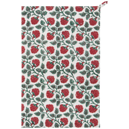 Block Print Carnation Tea Towel