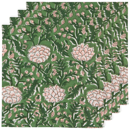 Block Print Peony Napkin Set of 4