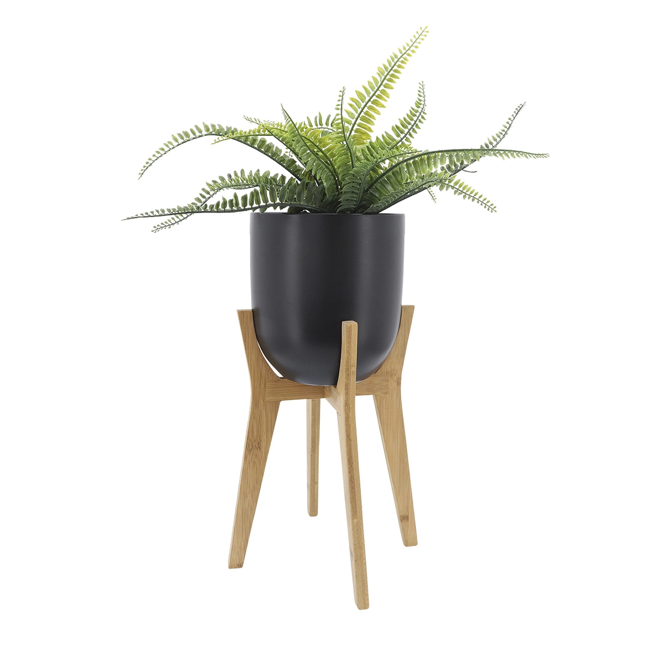 Black Planter With Wooden Stand
