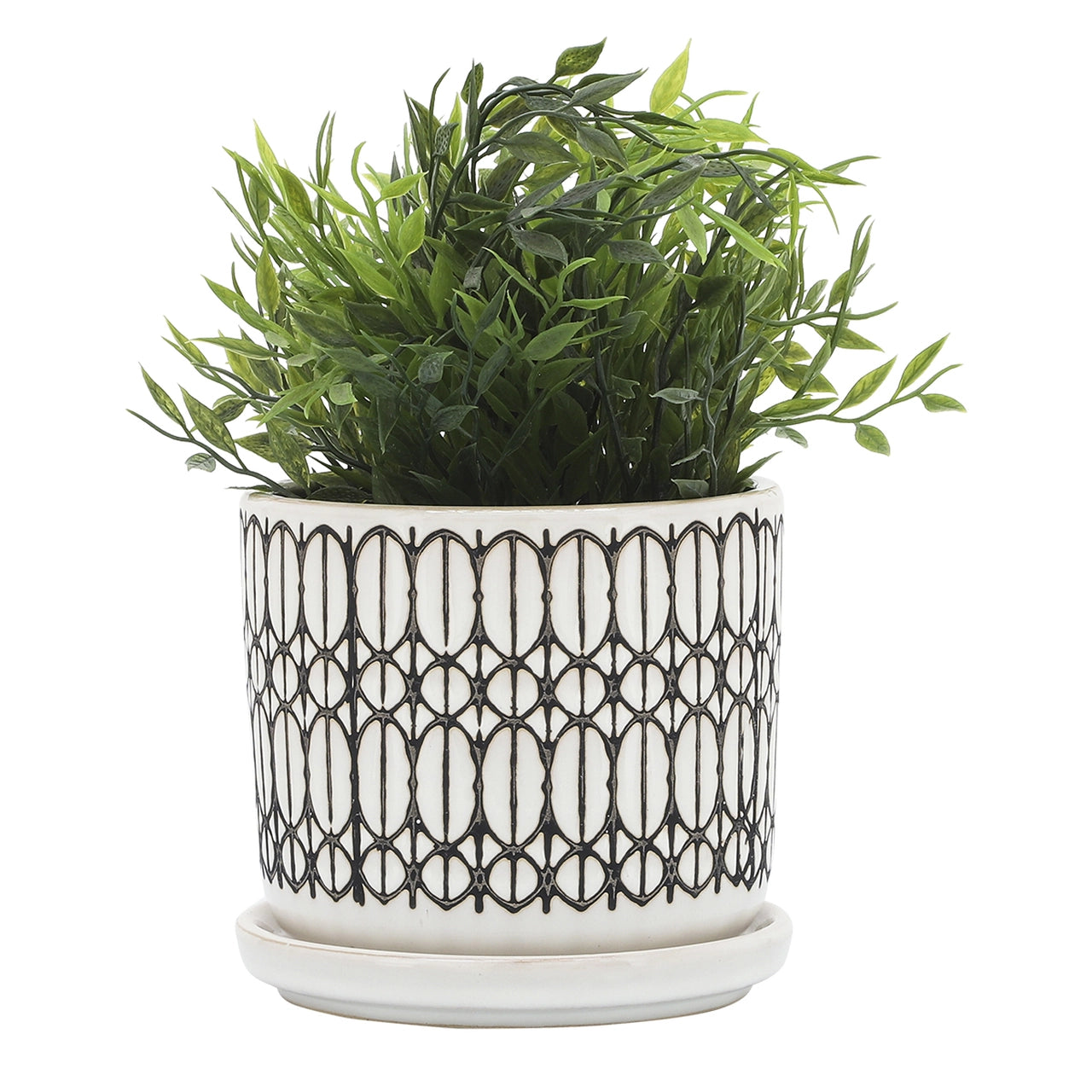 Tribal Planter W/ Saucer, White