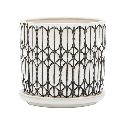 Tribal Planter W/ Saucer, White