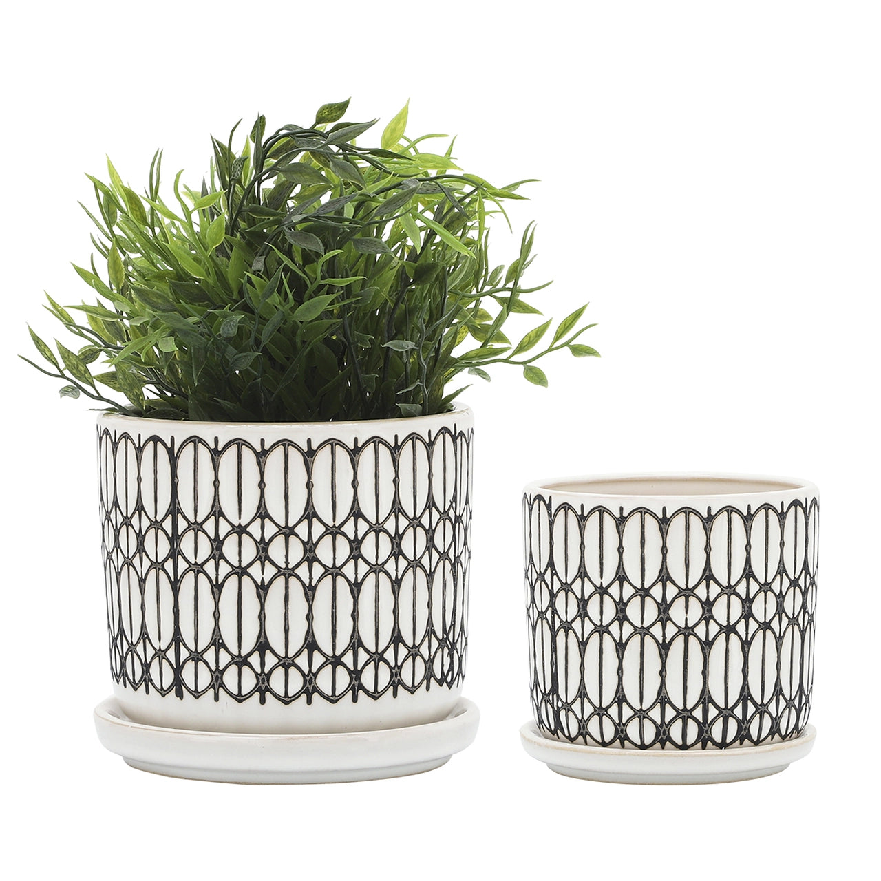 Tribal Planter W/ Saucer, White