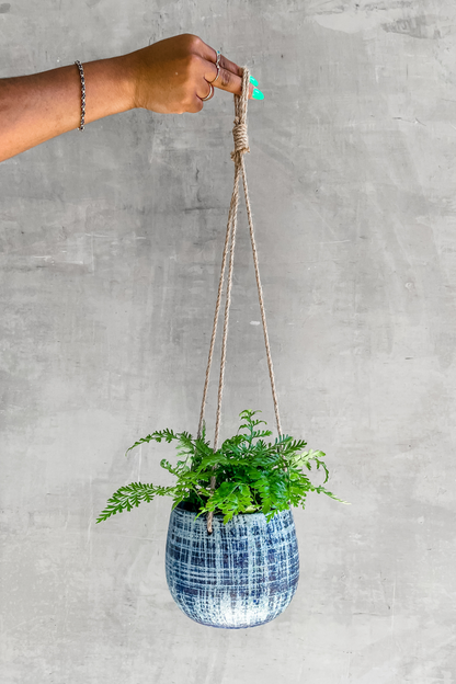 Blue Pattern with Jute Hanging Planter