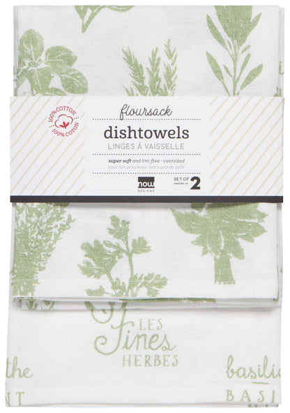Les Fines Herbs Sage Printed Floursack 2-Piece Dishtowels