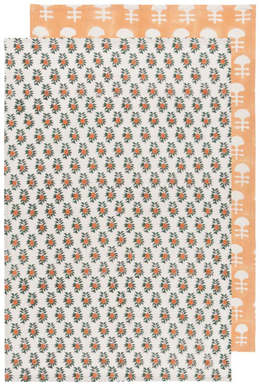 Block Print Gather Tea Towel Set of 2