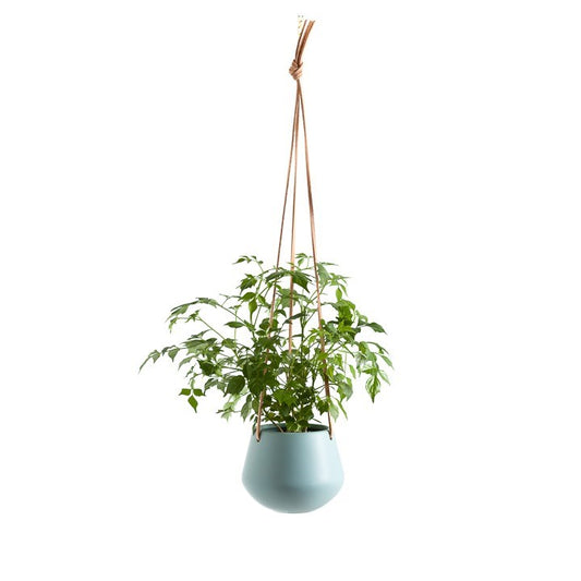 Ashbury Leather Hanging Small Ceramic Planter Teal