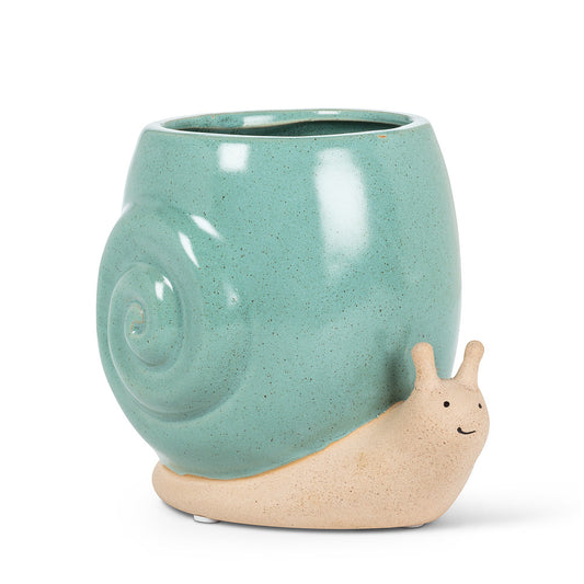 Tall Turquoise Snail Planter 5"H