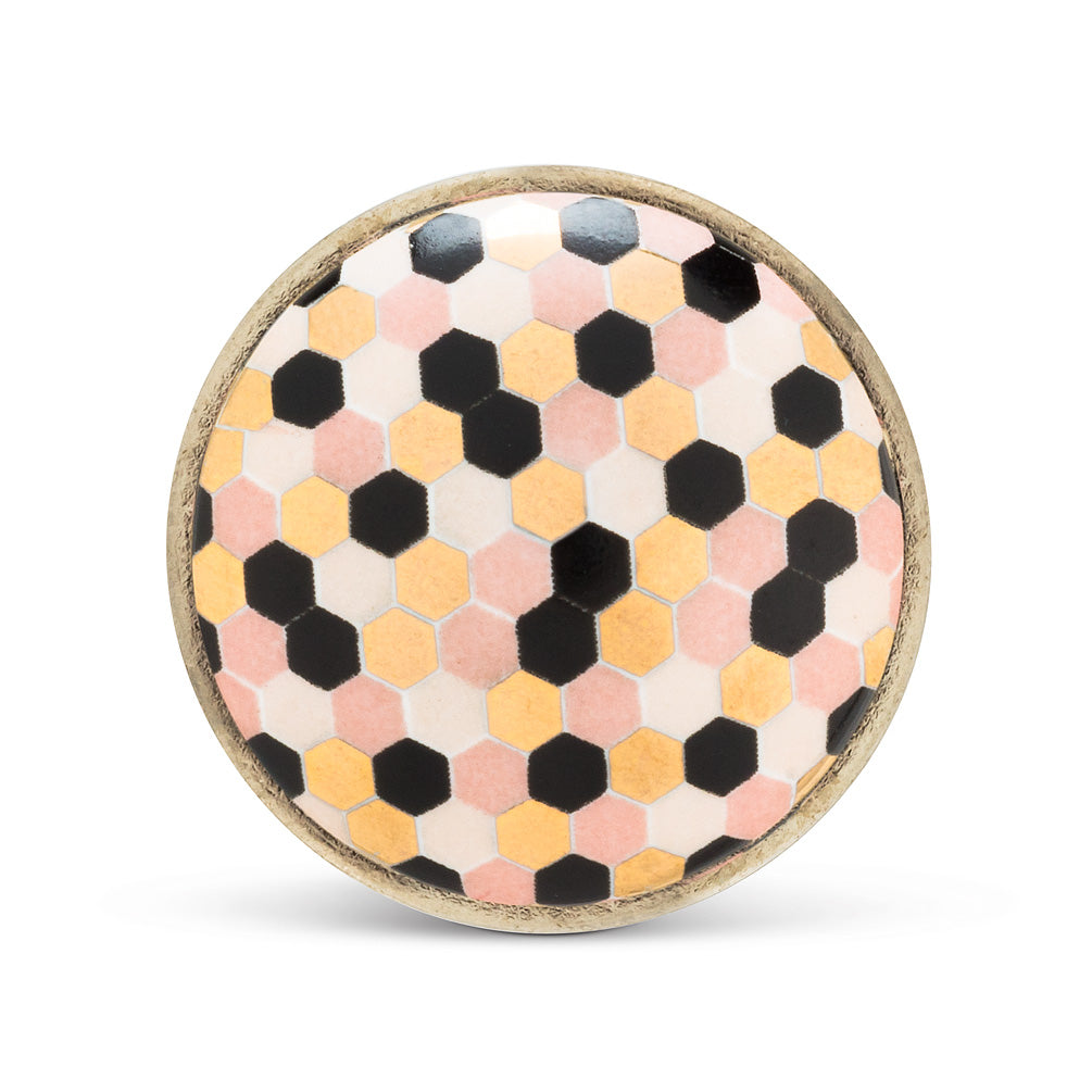 Round Pink Hexagon Knob