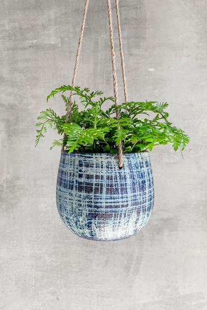 Blue Pattern with Jute Hanging Planter