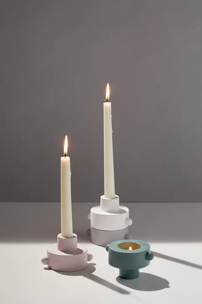 Dual Function Taper/Tea Light Candle Holder Grey