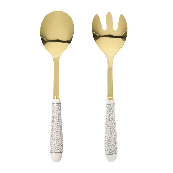 Stainless Steel & Stoneware Salad Server, Gold Finish S/2 10"L