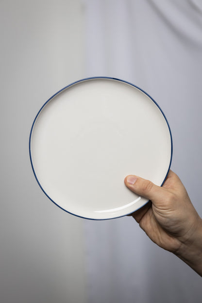 Classic White With Blue Rim Breakfast Plate