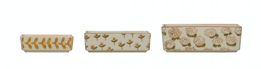 Hand-Stamped Ramekins w/ Floral Pattern Set of 3