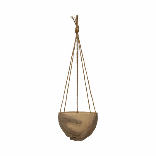 Hanging Resin & Cement Planter w/Hands & Jute