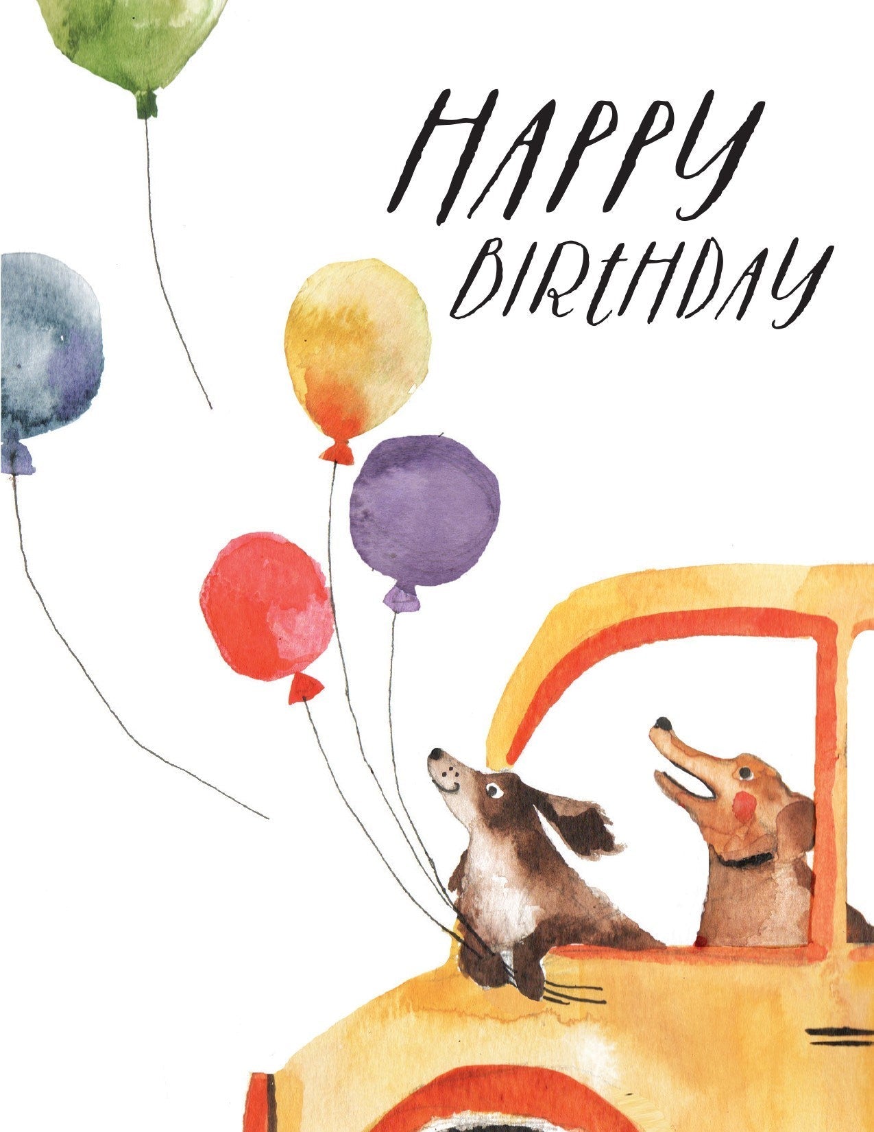 Dog With Balloons Riding in Car Card
