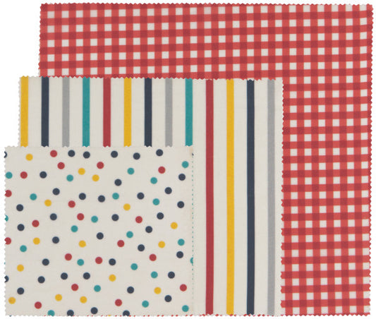 Beeswax Wrap Gingham Dots & Stripes Set Of 3