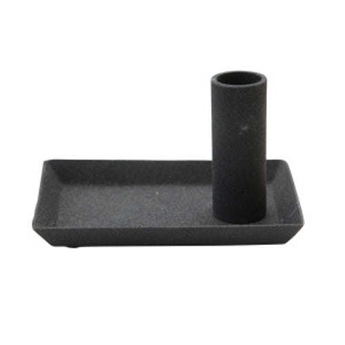 Textured Metal Taper Holder with Tray Black